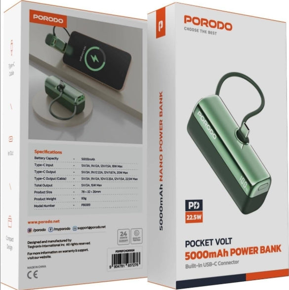 بورودو بنك طاقة 5000 ملي امبير  -PORODOpower bank 5000mAh