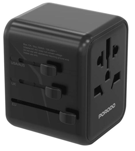 PORODO DUAL PORT UNIVERSAL FAST CHQRGER -  محول السفر العالمي بمنفذين من بورودو
